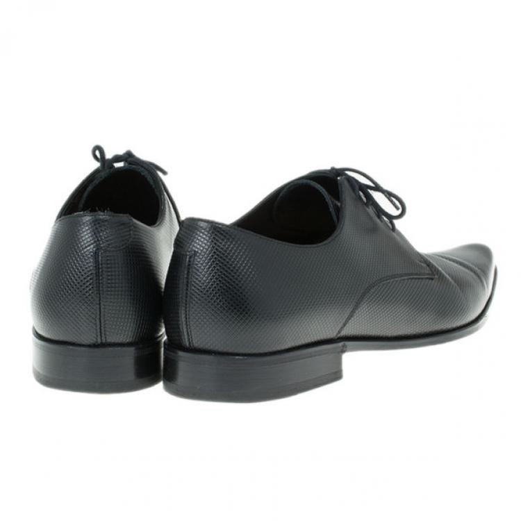 Pre Owned Dolce and Gabbana Black Embossed Leather Pointed Toe Oxfords Size 41