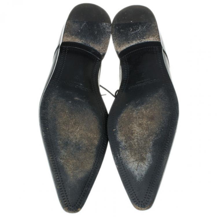 Pre Owned Dolce and Gabbana Black Embossed Leather Pointed Toe Oxfords Size 41