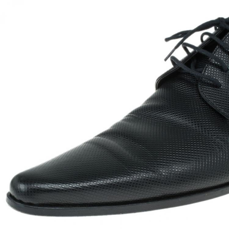 Pre Owned Dolce and Gabbana Black Embossed Leather Pointed Toe Oxfords Size 41