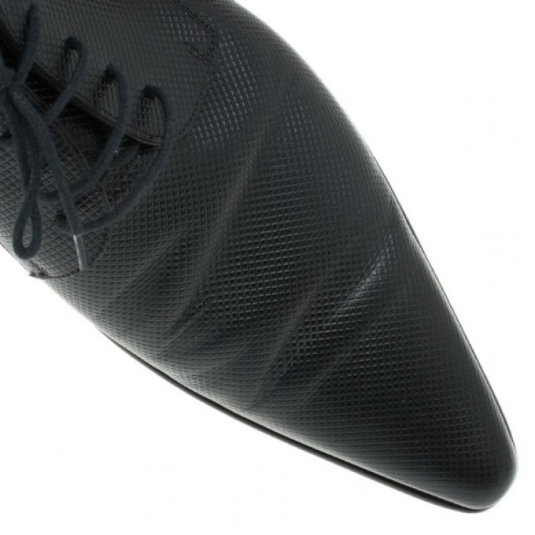 Pre Owned Dolce and Gabbana Black Embossed Leather Pointed Toe Oxfords Size 41