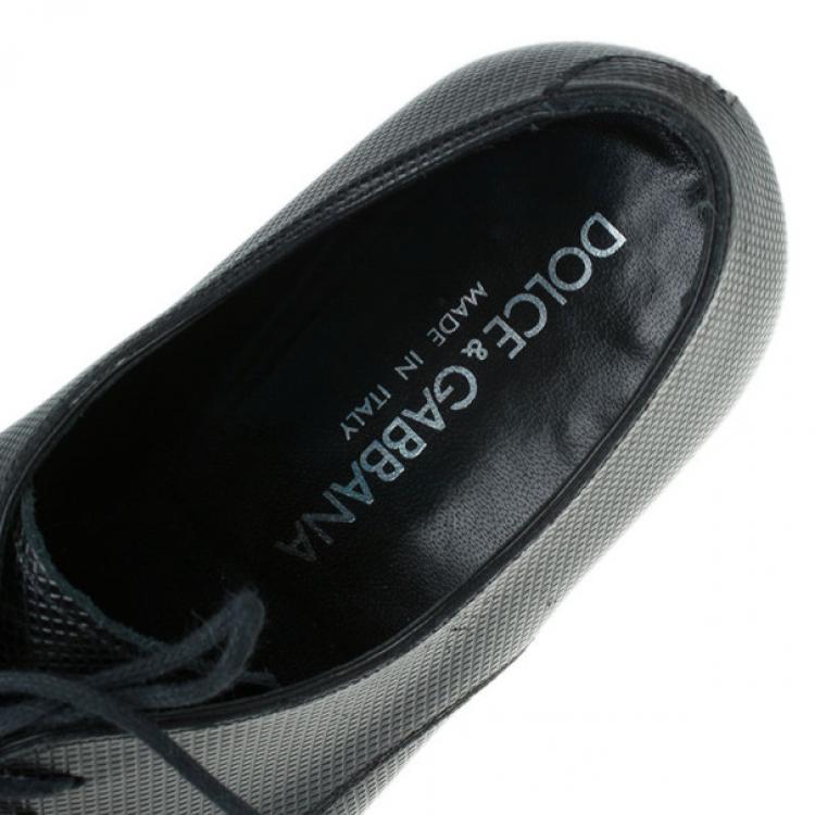 Pre Owned Dolce and Gabbana Black Embossed Leather Pointed Toe Oxfords Size 41