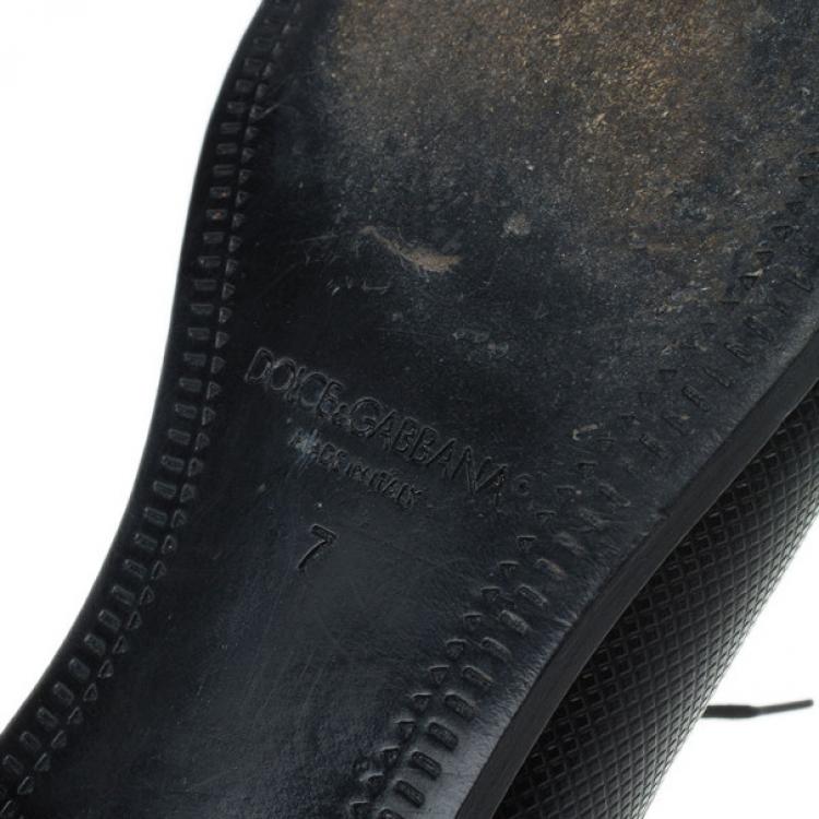 Pre Owned Dolce and Gabbana Black Embossed Leather Pointed Toe Oxfords Size 41