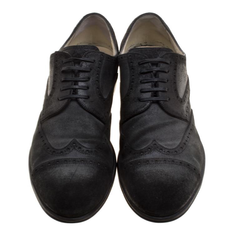 مملوكة مسبقًا Dolce and Gabbana Black Brogue Suede Lace Up Derby Size 44