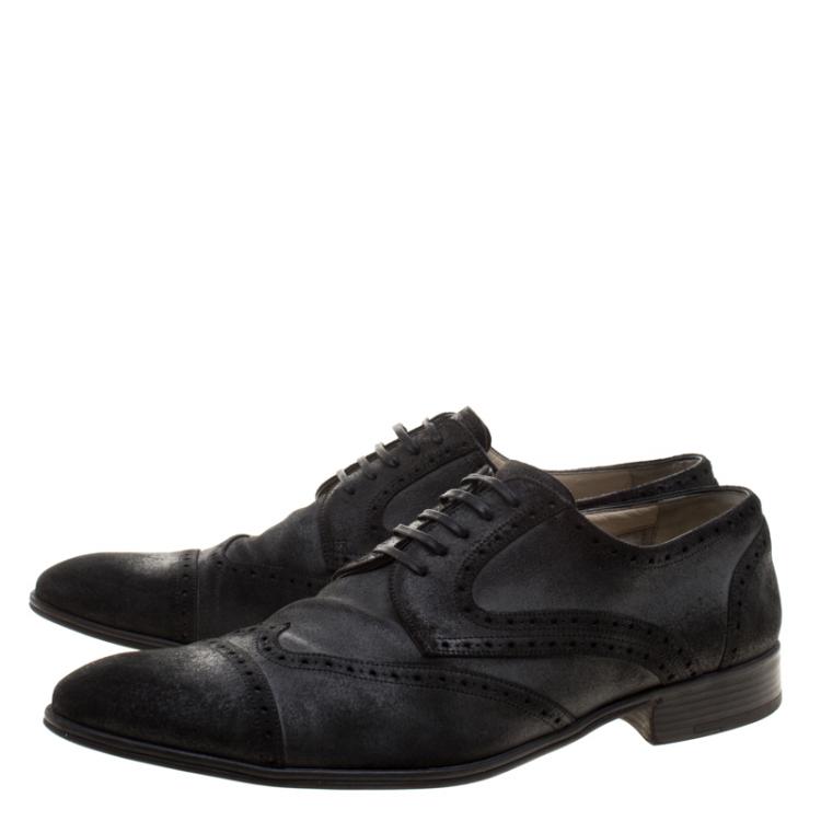 مملوكة مسبقًا Dolce and Gabbana Black Brogue Suede Lace Up Derby Size 44
