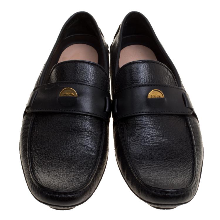 مملوكة مسبقًا Dolce and Gabbana Black Leather Coin Detail Loafers Size 41.5
