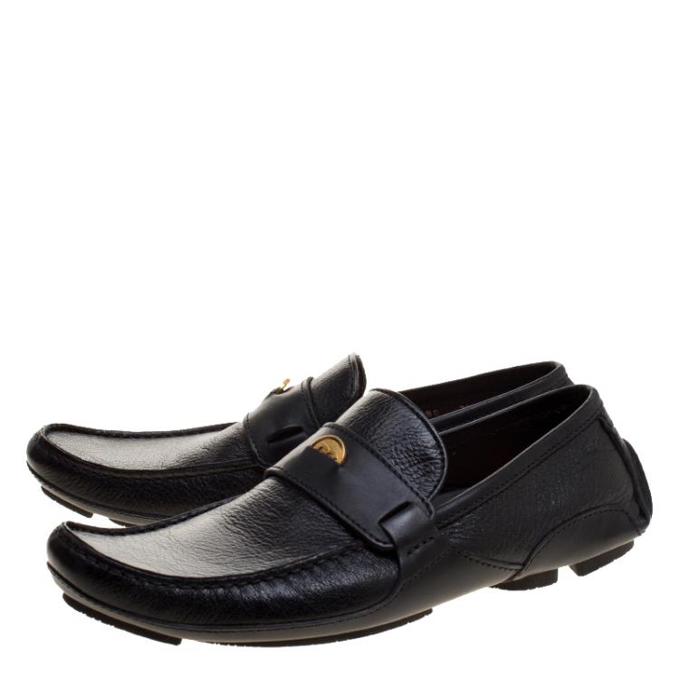 مملوكة مسبقًا Dolce and Gabbana Black Leather Coin Detail Loafers Size 41.5