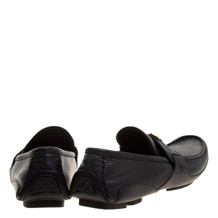 مملوكة مسبقًا Dolce and Gabbana Black Leather Coin Detail Loafers Size 41.5