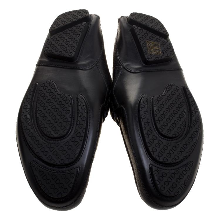 مملوكة مسبقًا Dolce and Gabbana Black Leather Coin Detail Loafers Size 41.5