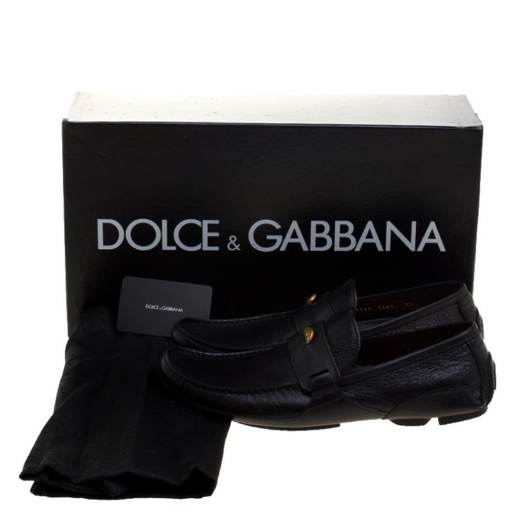 مملوكة مسبقًا Dolce and Gabbana Black Leather Coin Detail Loafers Size 41.5