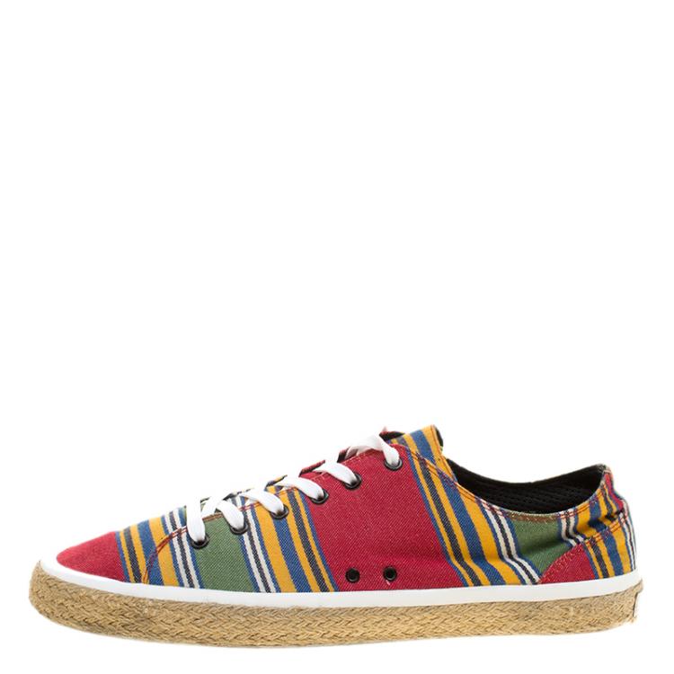 Pre Owned Dolce and Gabbana Multicolor Stripe Canvas Espadrille Lace Up Sneakers Size 44