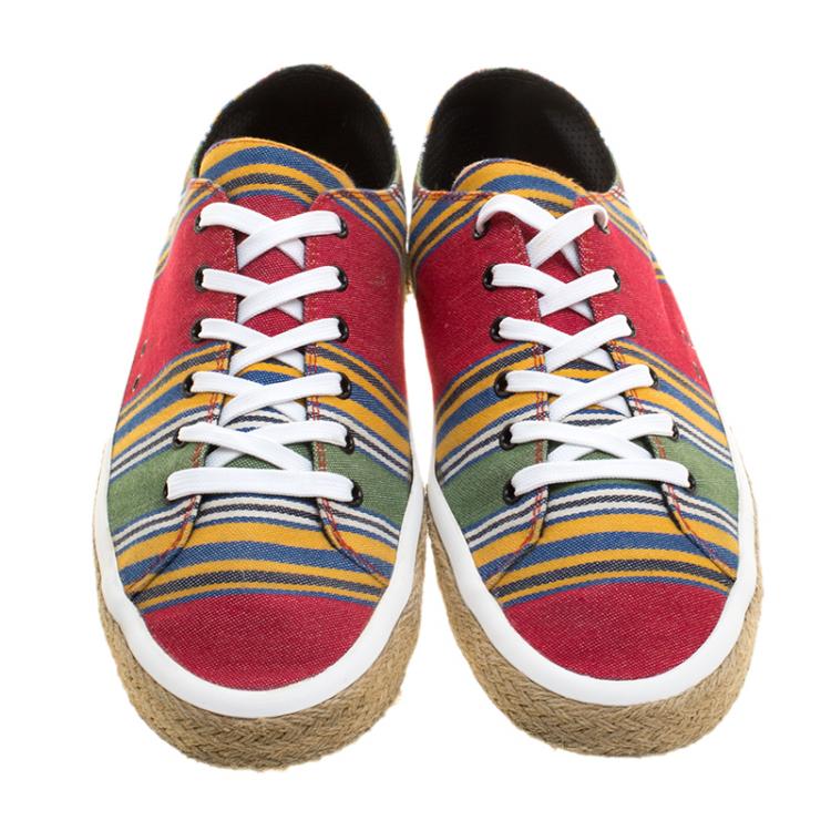 Pre Owned Dolce and Gabbana Multicolor Stripe Canvas Espadrille Lace Up Sneakers Size 44