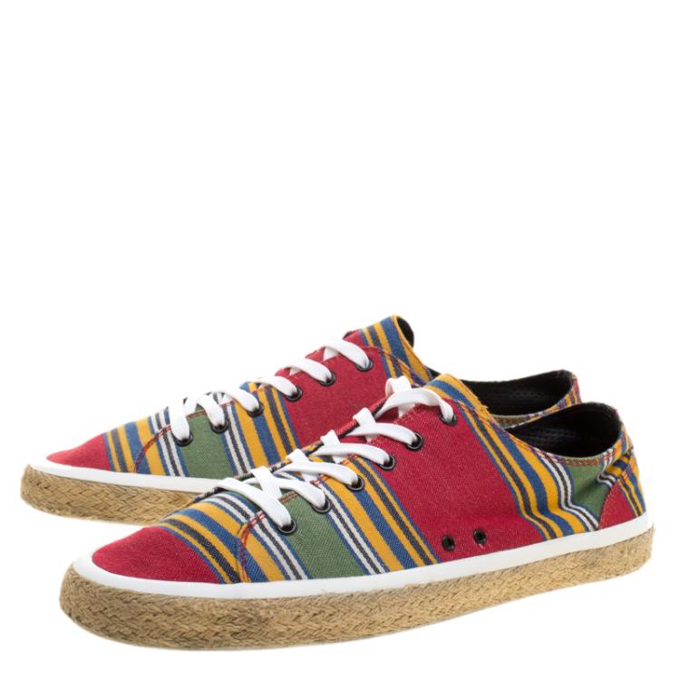 Pre Owned Dolce and Gabbana Multicolor Stripe Canvas Espadrille Lace Up Sneakers Size 44