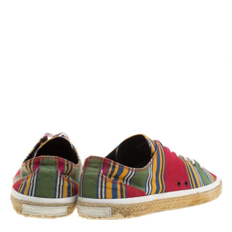 Pre Owned Dolce and Gabbana Multicolor Stripe Canvas Espadrille Lace Up Sneakers Size 44