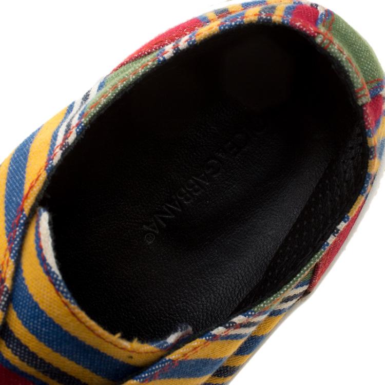 Pre Owned Dolce and Gabbana Multicolor Stripe Canvas Espadrille Lace Up Sneakers Size 44