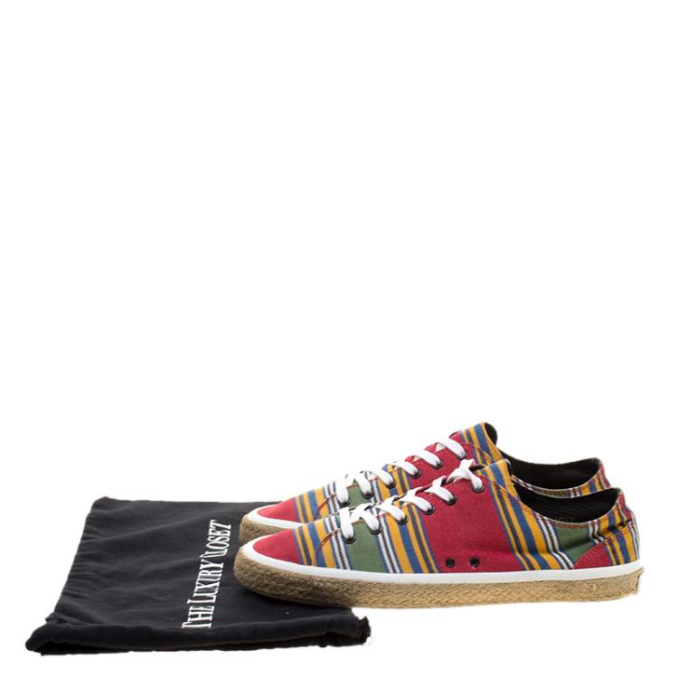 Pre Owned Dolce and Gabbana Multicolor Stripe Canvas Espadrille Lace Up Sneakers Size 44