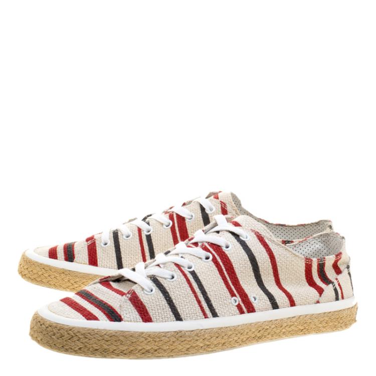 مملوكة مسبقًا Dolce and Gabbana White Stripe Canvas Espadrille Lace Up Sneakers Size 44