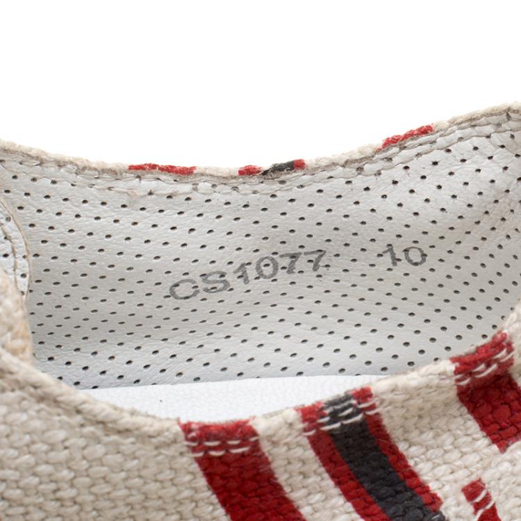 مملوكة مسبقًا Dolce and Gabbana White Stripe Canvas Espadrille Lace Up Sneakers Size 44