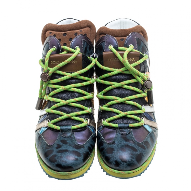 Pre Owned Dolce & Gabbana Multicolor Contrast Leather High Top Sneakers Size 41