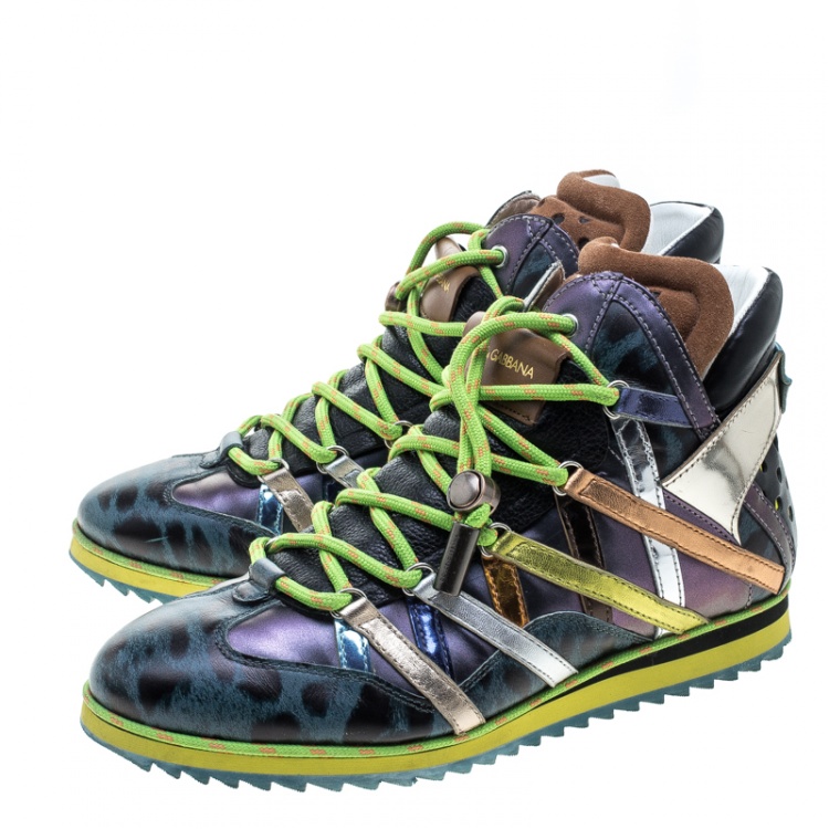 Pre Owned Dolce & Gabbana Multicolor Contrast Leather High Top Sneakers Size 41