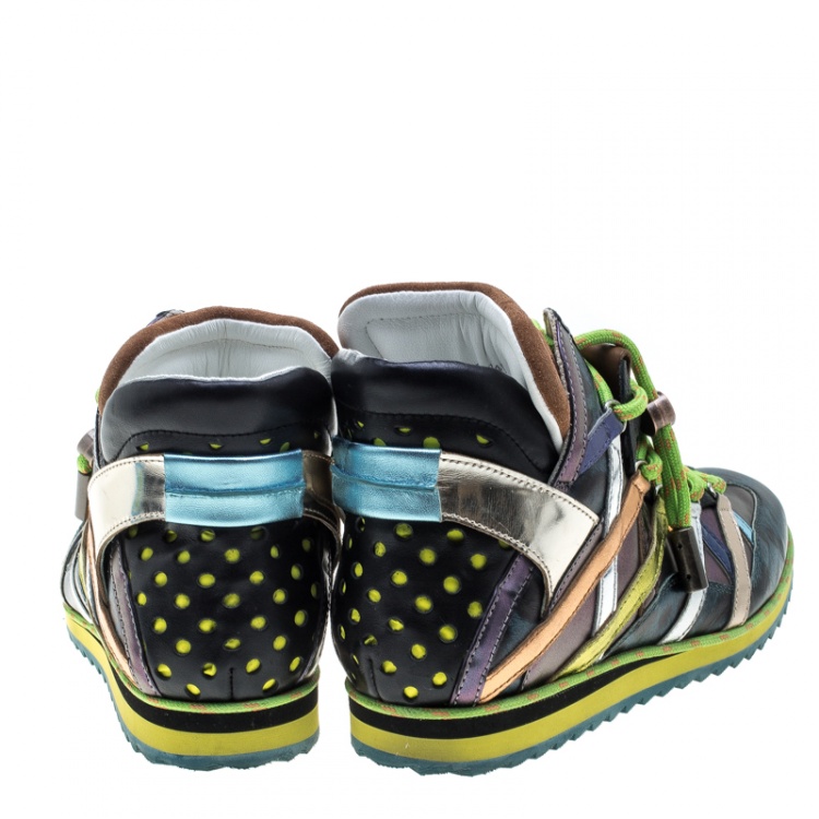 Pre Owned Dolce & Gabbana Multicolor Contrast Leather High Top Sneakers Size 41