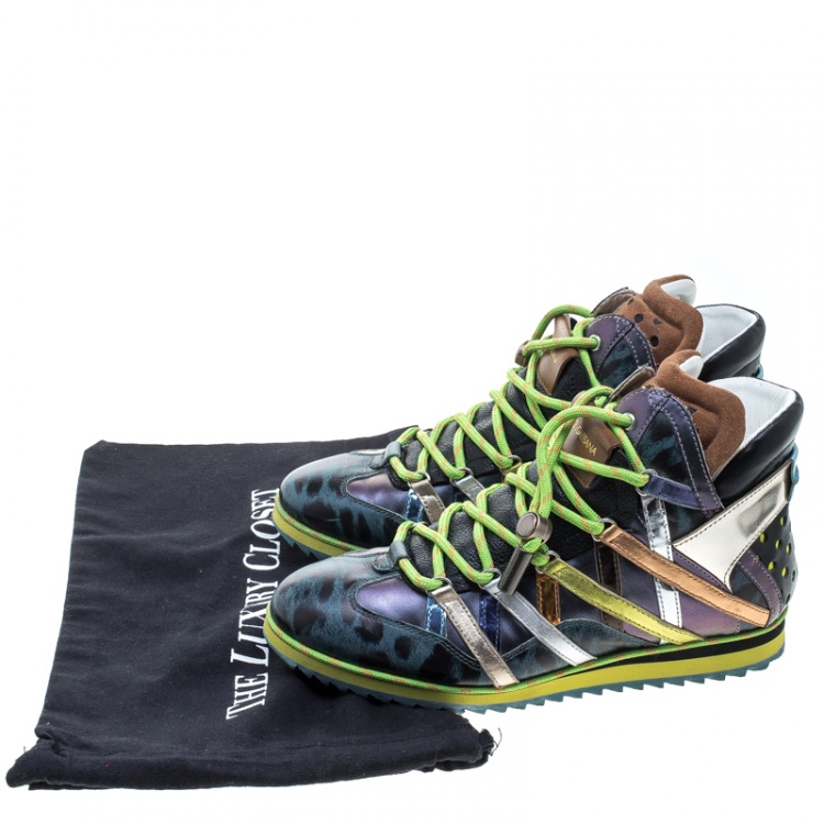 Pre Owned Dolce & Gabbana Multicolor Contrast Leather High Top Sneakers Size 41