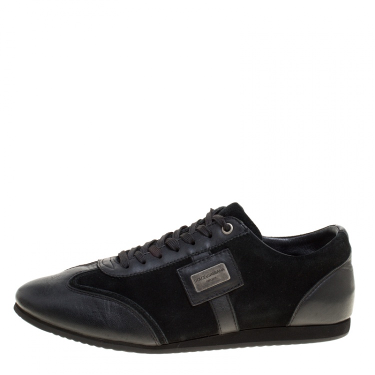 Pre Owned Dolce and Gabbana Black Suede and Leather Logo Plaque Sneakers Size 41
