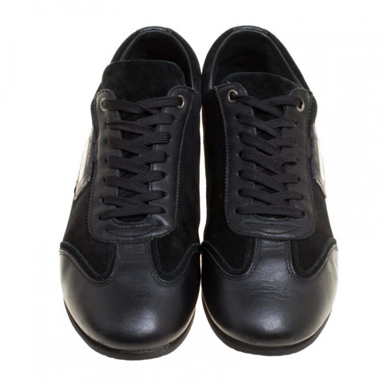 Pre Owned Dolce and Gabbana Black Suede and Leather Logo Plaque Sneakers Size 41