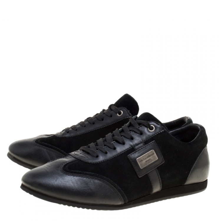 Pre Owned Dolce and Gabbana Black Suede and Leather Logo Plaque Sneakers Size 41