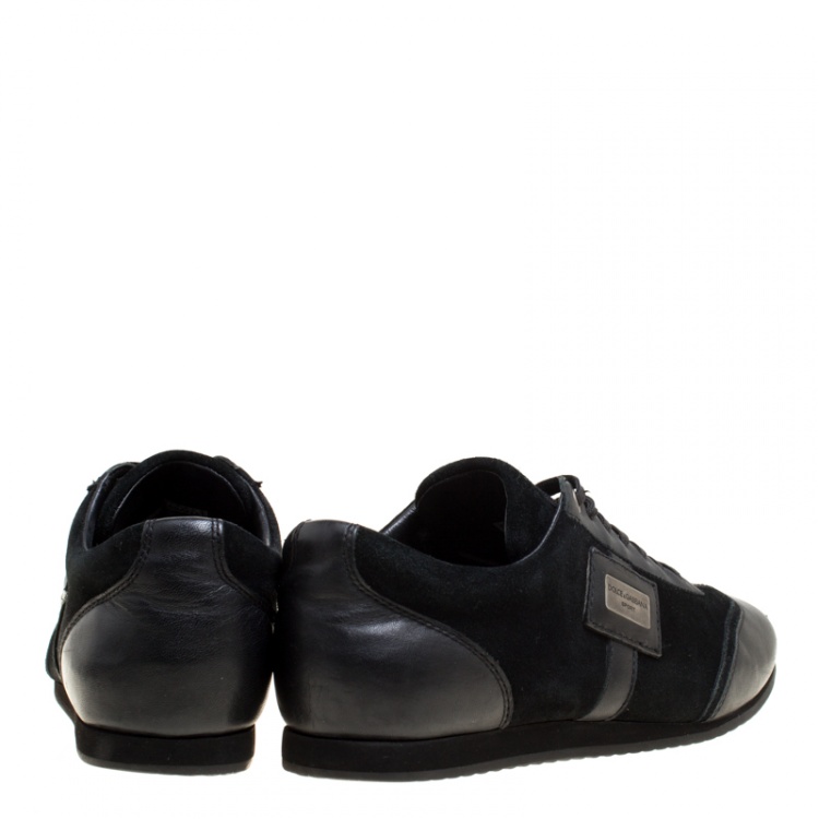 Pre Owned Dolce and Gabbana Black Suede and Leather Logo Plaque Sneakers Size 41