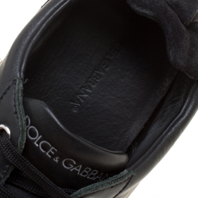 مملوكة مسبقًا Dolce and Gabbana Black Leather Metallic Stripes Low Top Sneakers Size 43