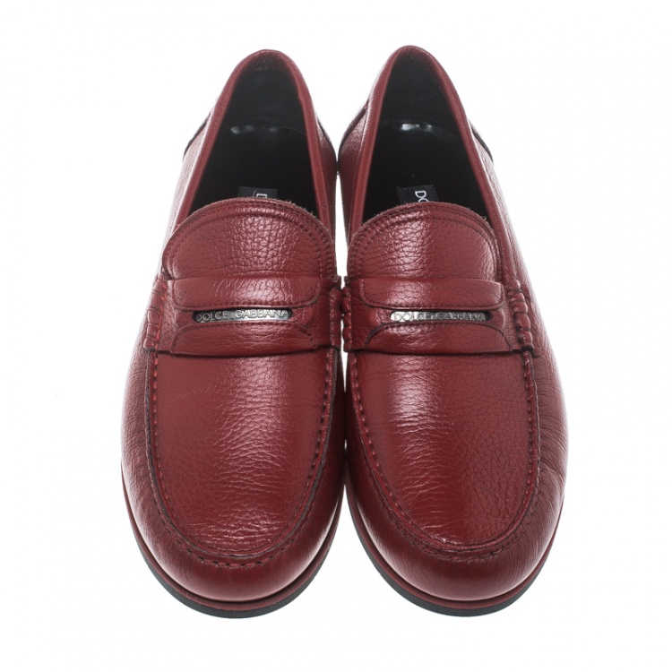 مملوكة مسبقًا Dolce and Gabbana Red Leather Genova Loafers Size 41