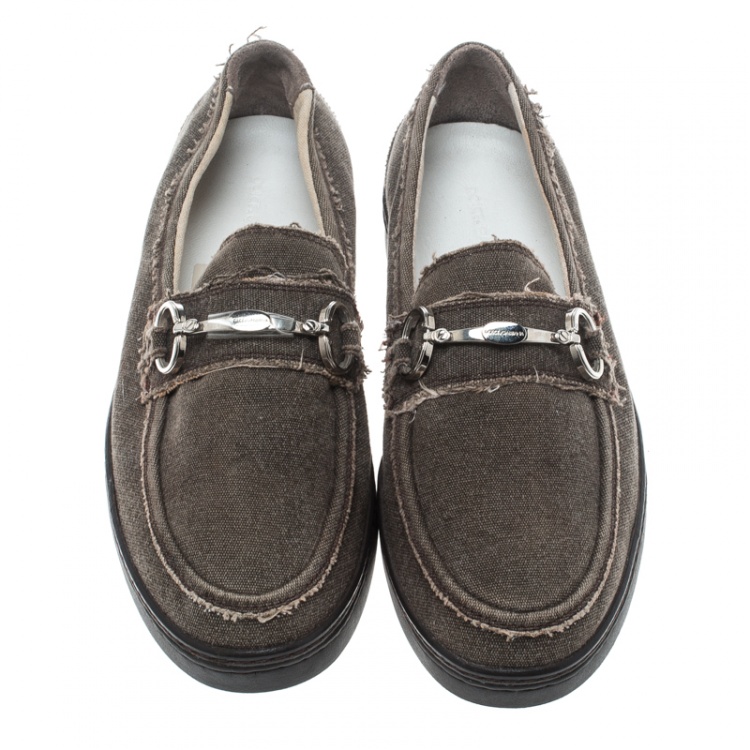 Pre Owned Dolce and Gabbana Brown Canvas Horsebit Loafers Size 41.5