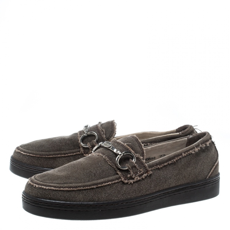 Pre Owned Dolce and Gabbana Brown Canvas Horsebit Loafers Size 41.5