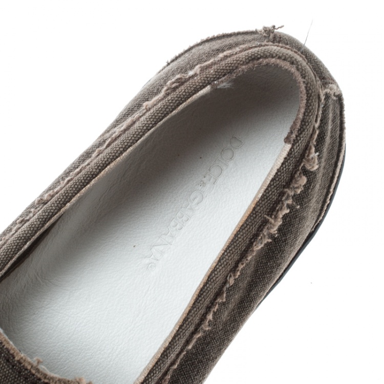 Pre Owned Dolce and Gabbana Brown Canvas Horsebit Loafers Size 41.5