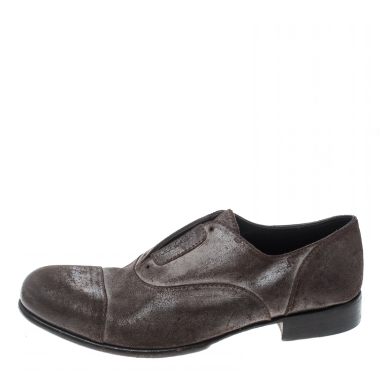 مملوكة مسبقًا Dolce & Gabbana Brown Antique Finish Suede Laceless Oxfords Size 40