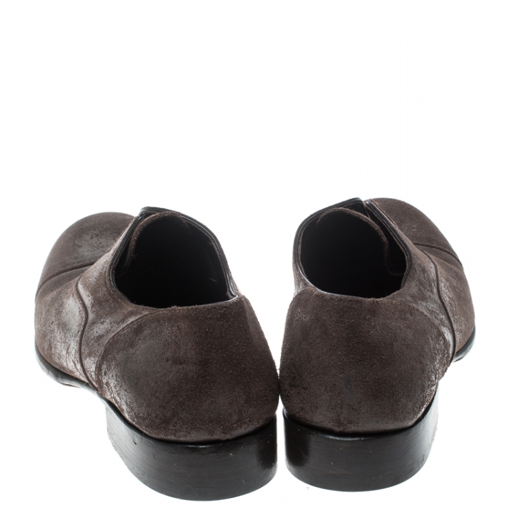 مملوكة مسبقًا Dolce & Gabbana Brown Antique Finish Suede Laceless Oxfords Size 40