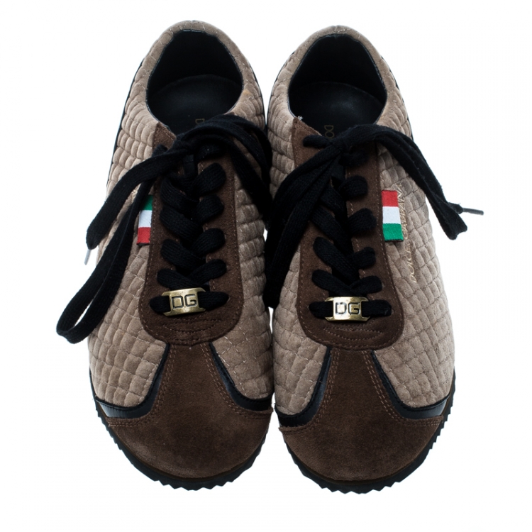 مملوكة مسبقًا Dolce and Gabbana Tri Color Suede and Velvet Lace Up Sneakers Size 40