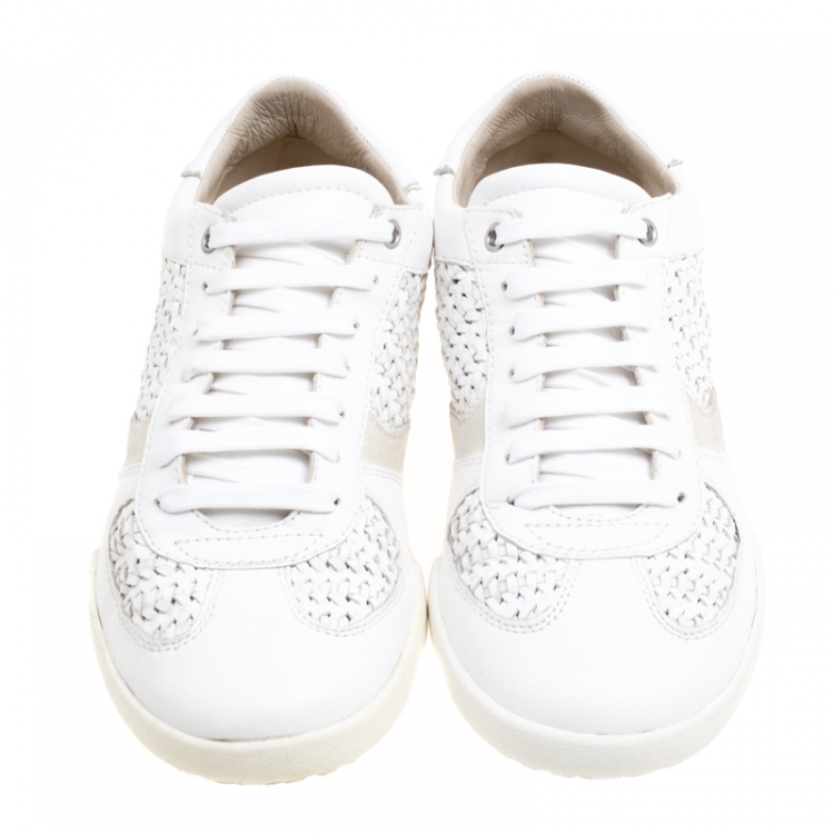 Pre Owned Dolce And Gabbana White Braided Leather And Suede Sneakers Size 42.5