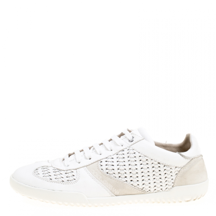 Pre Owned Dolce And Gabbana White Braided Leather And Suede Sneakers Size 42.5