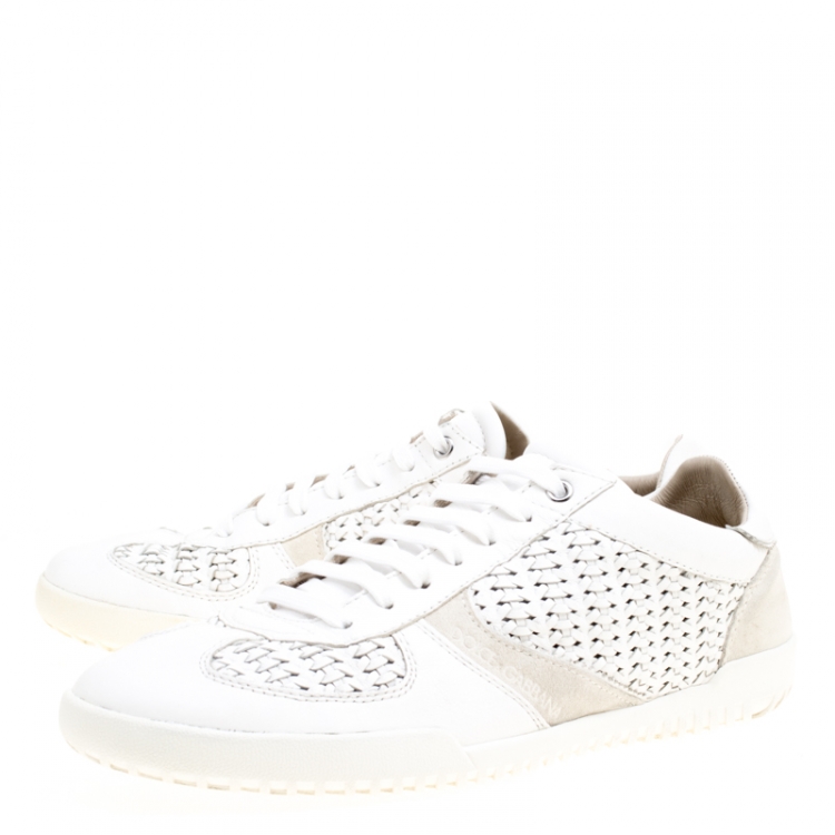 Pre Owned Dolce And Gabbana White Braided Leather And Suede Sneakers Size 42.5