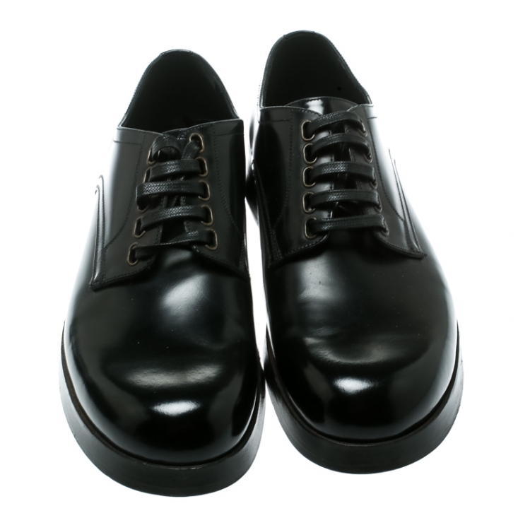 Pre Owned Dolce and Gabbana Black Leather San Pietro Lace Up Derby Size 40