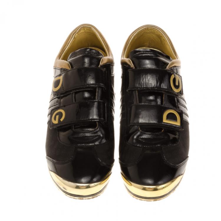 Pre Owned Dolce and Gabbana Black Patent Sneakers Size 42