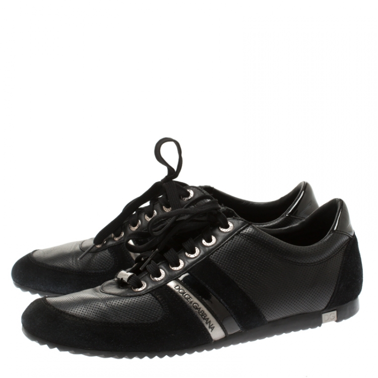 Pre Owned Dolce And Gabbana Black Suede & Leather Low Top Sneakers Size 43