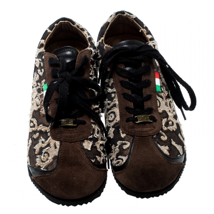 Pre Owned Dolce And Gabbana Tricolor Suede And Fabric Lace Up Sneakers Size 42