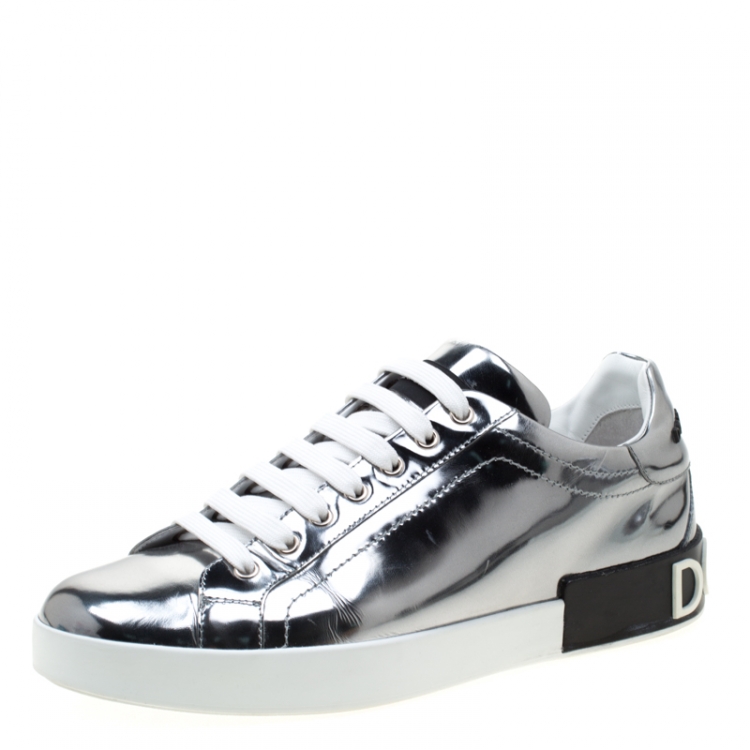 Dolce & Gabbana Metallic Silver Mirror Leather Platform Sneakers Size   Dolce & Gabbana | TLC