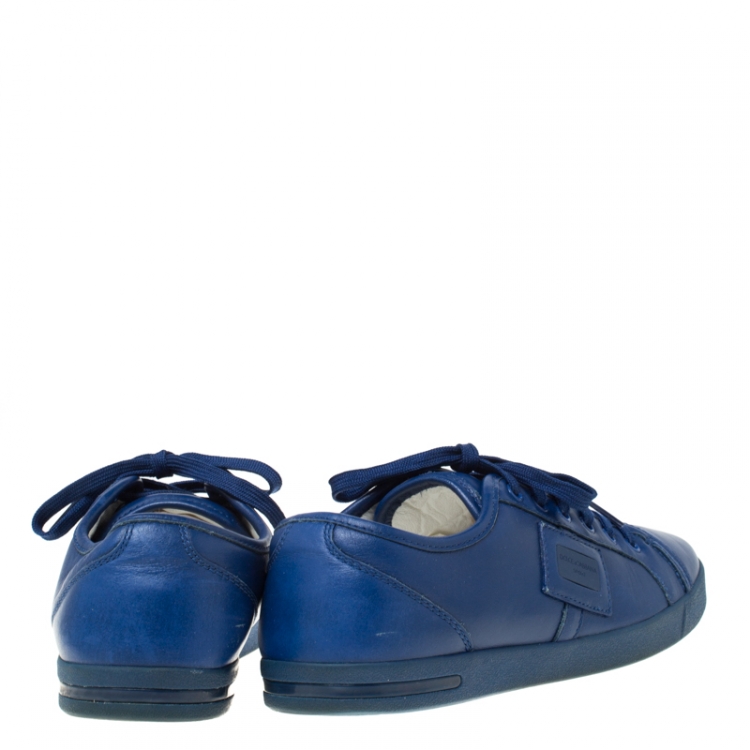 Pre Owned Dolce and Gabbana Blue Leather Lace Up Sneakers Size 41