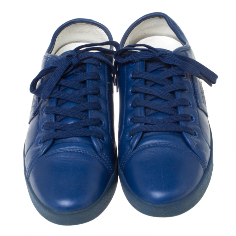 Pre Owned Dolce and Gabbana Blue Leather Lace Up Sneakers Size 41