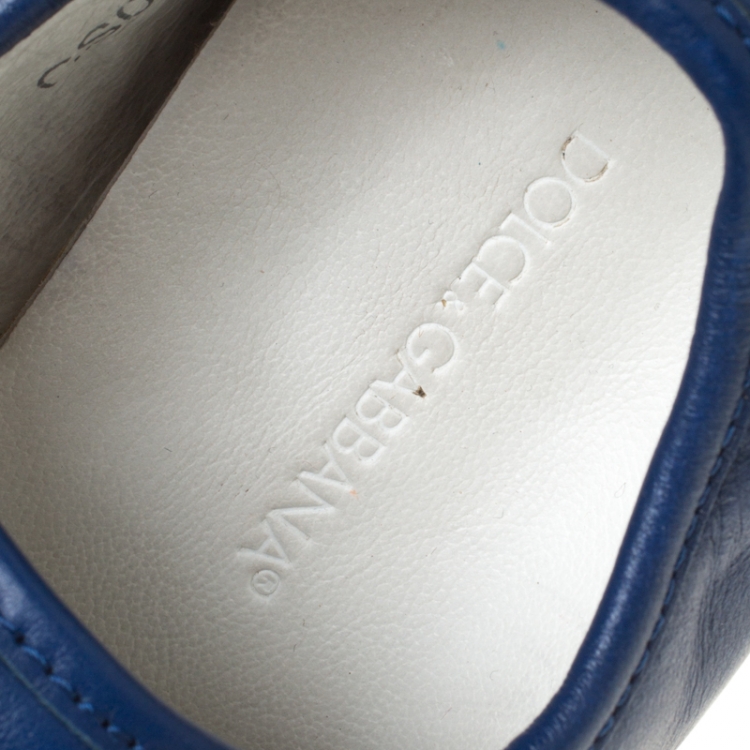 Pre Owned Dolce and Gabbana Blue Leather Lace Up Sneakers Size 41