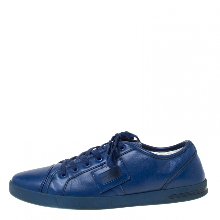 Pre Owned Dolce and Gabbana Blue Leather Lace Up Sneakers Size 41