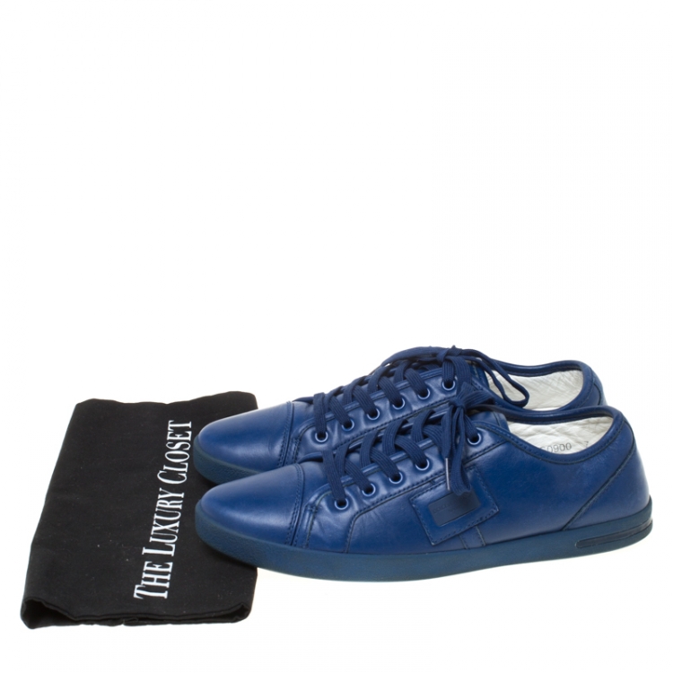 Pre Owned Dolce and Gabbana Blue Leather Lace Up Sneakers Size 41